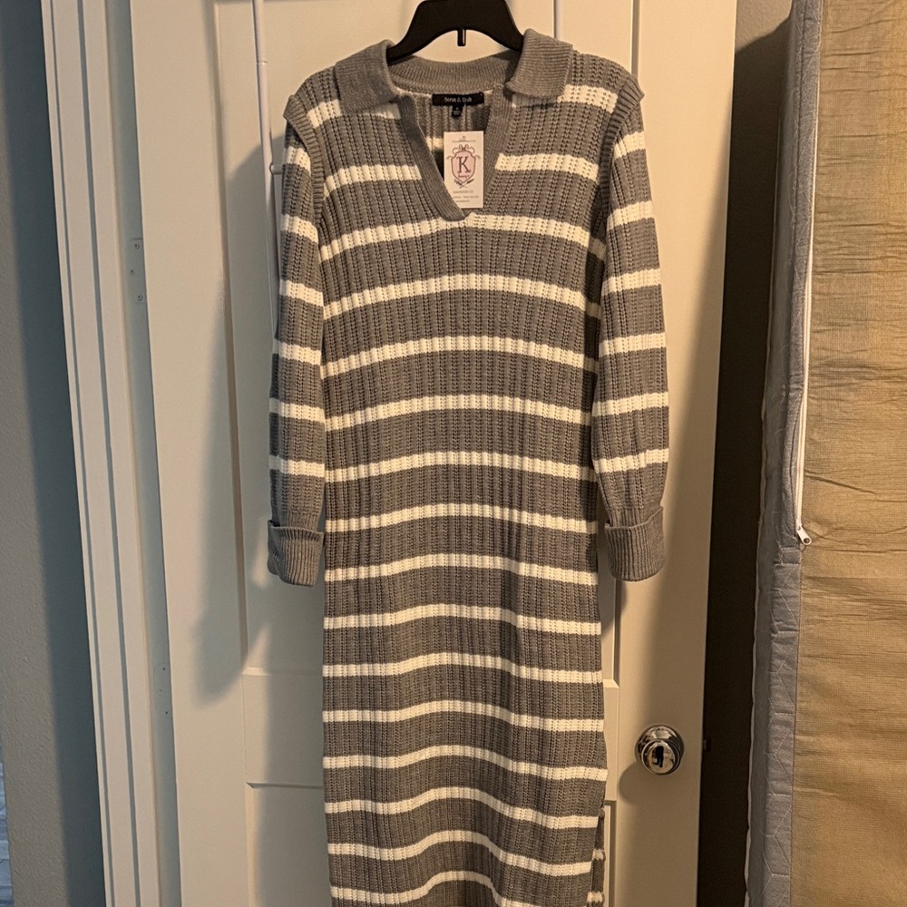 Striped Gray and White Sweater Dress